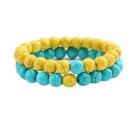 Dsnyu Pulseras de cuentas para hombre, color turquesa, pulsera elástica de cuerda de piedra de forma redonda para cumpleaños, 2 unidades, 6.2", Turquesa