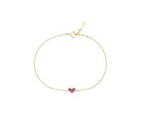 Dsnyu Pulseras para mujer, diseño de corazón, pulsera de promesa de rubí rojo de 0,21 quilates, joyería de oro amarillo con diamantes, 7inches, Oro amarillo de 14 quilates, Rubí Diamante
