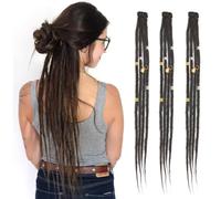 Dsoar Clip En Extensiones Dreadlock 20 Pulgadas 3PCS Hecho a mano 0.6cm Sintético Dreads con Clips Suave Crochet Loc Extensiones(4#)