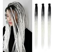 Dsoar Extensiones Delgadas Dreadlock 24 Pulgadas Clip In Dreads Ombre Handmade Dreads 3Pcs Crochet Loc Extensiones(Negro+Blanco)