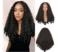 Dsoar Peluca Afro Rizada y Encrespada en Forma U 24 Pulgadas Peluca Sin Pegamento con Puntas Rizadas Clip in Cabello Sintético para Mujeres Negras Pelucas Medias Listo para Usar