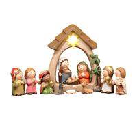 DSOUWEH Belén con luz LED, decoración navideña para niños, Belén de Resina con luz LED para niños, Resina Premium, Multicolor