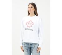 DSQUARED2 Sudaderas Mujer Blanco Sudadera Cuello Redondo Con Hoja D' Arce
