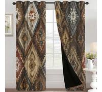 DSRDRFG Cortinas Opacas Aztecas de 70 x 210 cm (AnxAL), diseño de Madera Occidental, Estilo rústico, geométrico, con Aislamiento térmico y Ojales, para Sala de Estar, Dormitorio, Cocina, 2 Paneles