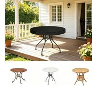 DSRDRFG Funda de Mesa Exterior Redonda Ø110x25cm Funda para Tablero de Mesa Impermeable, Fundas Protectora Muebles Jardin Redonda, Protección UV con Cordón Resistente al Viento, Negro