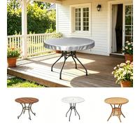 DSRDRFG Funda de Mesa Exterior Redonda Ø210x15cm Funda para Tablero de Mesa Impermeable, Fundas Protectora Muebles Jardin Redonda, Protección UV con Cordón Resistente al Viento, Plata