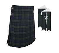 DSS KILTS - Kilt escocesa de tartán para hombre con destellos de calcetín a juego y pin de falda escocesa de cardo, Reloj negro, 36