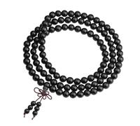 dssmboom Pulsera de cuentas mala, hecha a mano, cuentas budistas tibetanas, collar de cuentas de madera natural, pulsera para meditación, 8mm, Negro Ébano, Sin piedra preciosa