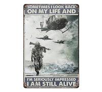 DSSWAK Letrero de metal de aluminio retro con texto en inglés "Sometimes I Look Back On My Life I Am Still Alive" divertido para el hogar, cueva, garaje, bar, decoración de pared, letrero de metal