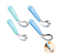 Dstarymnix Cubiertos de Aprendizaje de Acero Inoxidable, Set de Cubiertos para Autosuficiencia, Cuchara Curvada y Tenedor Ergonómicos para Aprender a Comer, Acero Inoxidable 304, Set de 4 Piezas