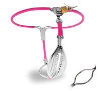 DstoLusre Cinturón de castidad for mujer, bragas de castidad de silicona de acero inoxidable, ropa interior Invisible con cerradura, Juguetes sexuales Bondage BDSM for mujeres(Pink Rosa,60~70cm)