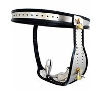 DstoLusre Jaula de cinturón de castidad de silicona de acero inoxidable con tapón anal extraíble Bondage Lock Men for hombres(120/130cm)