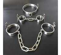DstoLusre Juego sexual de ataduras de acero inoxidable for parejas, esposas de metal con cerradura, puños en los tobillos y juego de bondage for collar, juguetes sexuales SM for hombres y mujeres(3 Te