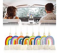DSVENROLY,8 abalorios para coche con diseño de arco iris, diseño de macramé, difusor de aceite esencial, hecho a mano, accesorios para coche para colgar ambientador para interior de coche (arco iris)