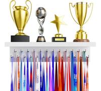 DSVENROLY Soporte para Medallas y Trofeos - Estante de Madera Con 25 Ganchos de Acero - Organizador de Montaje en Pared para Carreras - Fácil de Instalar