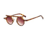 DSVIGF Gafas de sol UV400 para hombres y mujeres, marco pequeño punk redondo gris claro, lente ligera para deportes al aire libre y conducción, marrón (Leopard-brown), Talla única