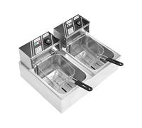 DSYOGX Freidora eléctrica comercial, 2 x 6 L, doble cilindro, freidora eléctrica con colador de red de fritura, acero inoxidable, para comedores, cocina, salón de comida