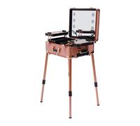 DSYOGX Maletín de maquillaje con 4 ruedas giratorias y compartimentos multifuncionales para almacenamiento y asa retráctil, tocador grande, maletín de peluquería, maletín de cosméticos, carrito para