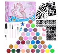 DSYZWEE - Juego de tatuajes de purpurina para niños, 40 colores, con 147 plantillas, 5 pinceles, 2 adhesivos, para niñas y niños, fiesta de cumpleaños, temporal, impermeable, juego de purpurina