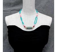 DSZUJTYROP 15x47mm Dzi Agate Crystal Pave Pendant 4mm Blue 9-10mm White Pearl Coral Necklace