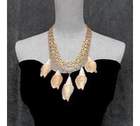 DSZUJTYROP 2 Rows 31x69mm Sea Shell Gold Plated Chain Necklace Summer Beach Shell Choker Bohemian Rope Necklace