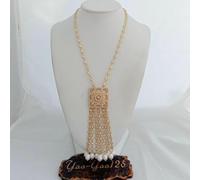 DSZUJTYROP 21'' White Rice Pearl Yellow Gold Plated Chain Necklace