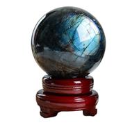 DSZUJTYROP 3.14"(8cm), Labradorite Ball Crystal Sphere with Wood Stand, Stone Figurine Home Decor, Gifts for Friends
