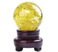 DSZUJTYROP 3.14in/80mm, Citrine Crystal Quartz Sphere with Wooden Stand,Yellow Decorative Ball Orb for Fengshui Divination Home & Office Decor