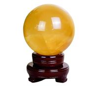 DSZUJTYROP 6.3"(16cm), Citrine/Calcite/Iceland Spar Crystal Ball, Quartz Sphere with Stand, Stone Decorative Orb for Home Decor Grid