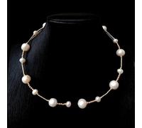 DSZUJTYROP 7-8mm 12-13mm Freshwater Cultured White Potato Pearl Gold Plated Beads Choker Necklace