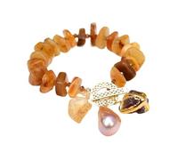 DSZUJTYROP 9'' Mix Color Amber Slice Nugget Strand Pearl Gold Edge