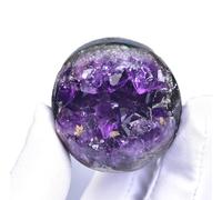 DSZUJTYROP Amethyst Crystal Cluster Geode Ball, Stone Sphere Ornament for Divination Feng Shui Home Office Decor,200-300g