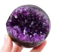 DSZUJTYROP Amethyst Druzy Geode Crystal Ball Gemstone Round Quartz Sphere Collection Gifts with Wooden Base,60~65mm
