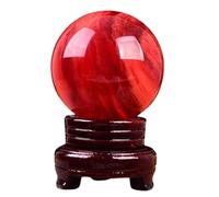 DSZUJTYROP Beautiful Red Clear Smelt Quartz Crystal Ball with Stand, Feng Shui Divination Stone Sphere Sculpture for Home Office Table Display Decoration,20cm