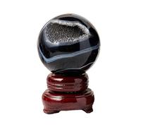 DSZUJTYROP Black Agate Crystal Ball Feng Shui Crystals Decorative Sphere with Wooden Stand for Divination Balance Yoga Decoration,A,60~70mm