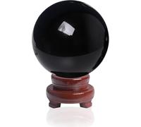 DSZUJTYROP Black Crystal Fengshui Balls Glass Decorative Ball with Stand Sphere Ornaments for Home Office Desk Decoration,220mm