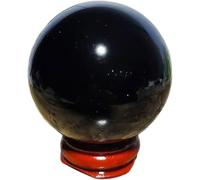 DSZUJTYROP Black Obsidian Crystal Ball Rock Sphere with Decorative Wooden Stand Crystals Stones for, Feng Shui,Home Work Decor,20cm