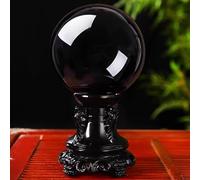 DSZUJTYROP Black Obsidian Sphere - Curative Glass Ball + Carved Wood Support Stones and Crystals Feng Shui Decoration,B,90mm
