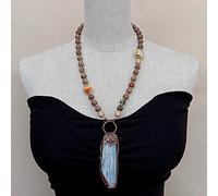 DSZUJTYROP Blue Rough Raw Pendant 23" Round Dzi Agate Cultured White Pearl Glass Eye Necklace