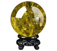 DSZUJTYROP Citrine Crystal Ball Engraved Hand Polished Stone Sculpture Figure with Stand for Feng Shui Home Decoration, Crystals,8cm