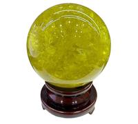 DSZUJTYROP Citrine Crystal Ball, Spheres with Wooden Stand, Quartz Stones for Feng Shui Home & Office Decor, Gifts for Attract Wealth,9cm