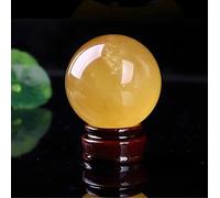 DSZUJTYROP Citrine Crystal Ball with Wooden Stand,Yellow Calcite Quartz Sphere, Scrying for Home Table Glass Decorative Balls,220mm/8.7in
