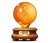 DSZUJTYROP Citrine Crystal Sphere Ball Feng Shui Ornament Yellow - Iceland Spar Gemstone +Wooden Stand, Home Hotel Company Decoration, ball-9cm
