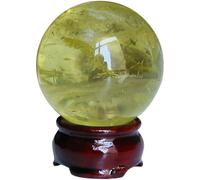 DSZUJTYROP Citrine Quartz Sphere with Stand, Yellow Crystal Ball Sculpture Figurine,Fengshui Rock for Witchcraft, Divination, Home Desk Decor,80mm/3.14in