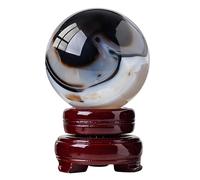 DSZUJTYROP Crystal Ball for Home Decor, Black White Striped Agate Sphere, Quartz Gemstone for Table or Kitchen,Witchy Gifts,70~75mm