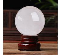 DSZUJTYROP Crystal Ball with Wooden Base,White Calcite Quartz Ornament,Magic Orb Stone Sphere for Feng Shui, Home Decor,180mm/7.1in