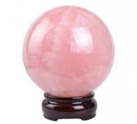 DSZUJTYROP Crystal Fengshui Sphere Rose Quartz Ball with Wood Stand for Scrying,Divination, Decorative Magic,14cm/5.5in
