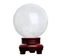 DSZUJTYROP Crystal Gemstone Ball White Quartz with Wooden Stand Sculpture Figurine Stone Sphere Ornament Feng Shui Home Decor,10cm