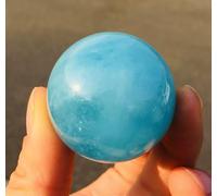 DSZUJTYROP Crystal Sphere Aquamarine Ball Polished Raw Stone with Wooden Stand Feng Shui Gemstone Aura Home Desk Decor, Gift Idea,4.5~5cm
