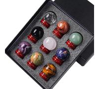 DSZUJTYROP Crystal Sphere Ball with Wood Stand Crystals Gemstone Divination Sculpture Figurine for Feng Shui Home Desk Decor,Set of 9